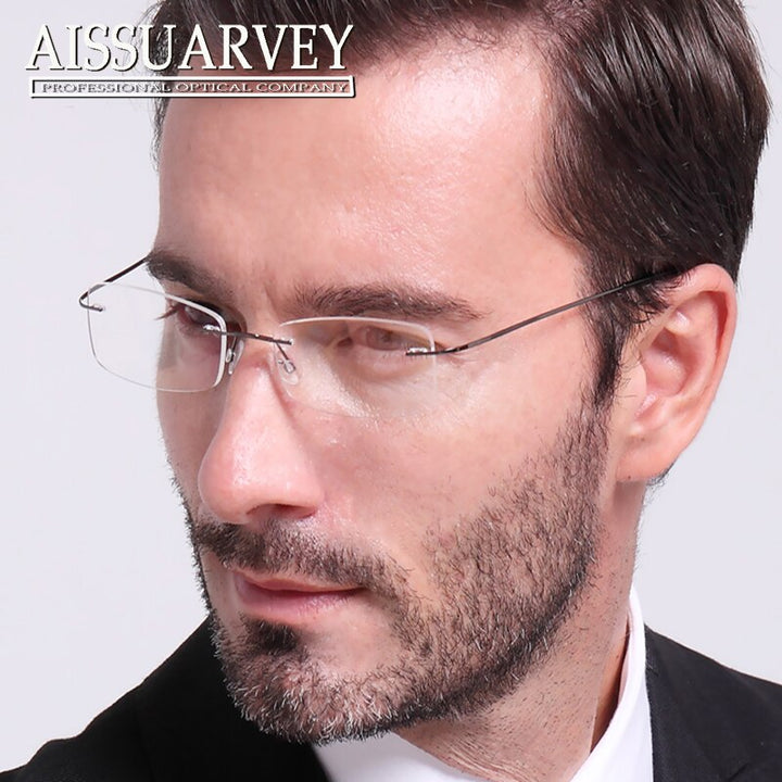 Aissuarvey Men's Rectangular Rimless Titanium Alloy Frame Eyeglasses As858 Rimless Aissuarvey Eyeglasses   
