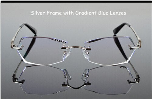Women's Eyeglasses Titanium Rimless Rhinestone 6011 Rimless Chashma Silver  