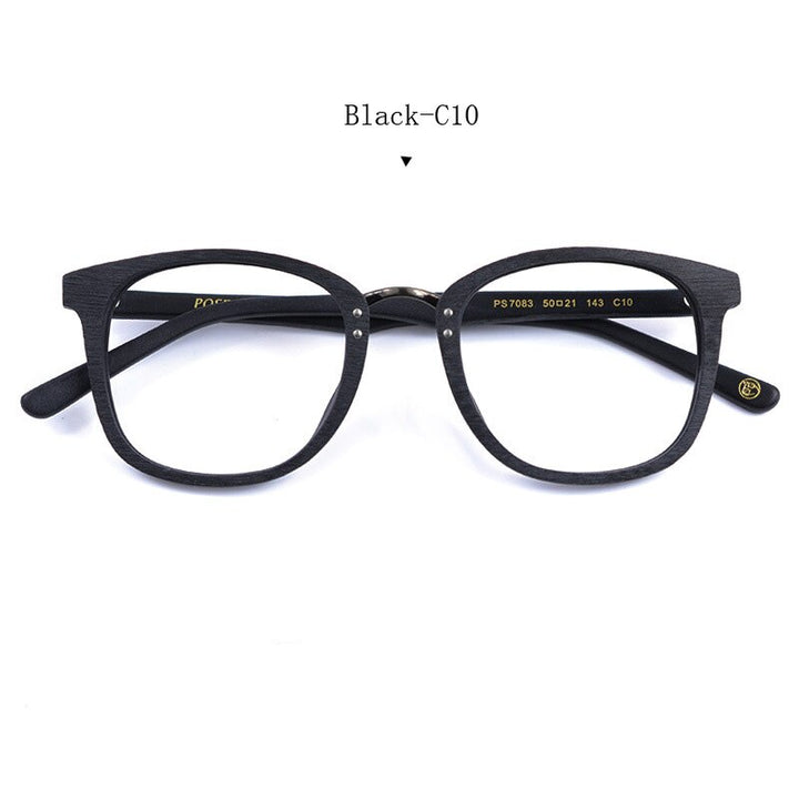 Hdcrafter Men's Full Rim Round Metal Wood Frame Eyeglasses Ps7083 Full Rim Hdcrafter Eyeglasses Black  