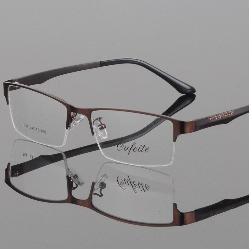Men's Eyeglasses Square Alloy Semi Rim S7047 Frame Bclear Auburn  