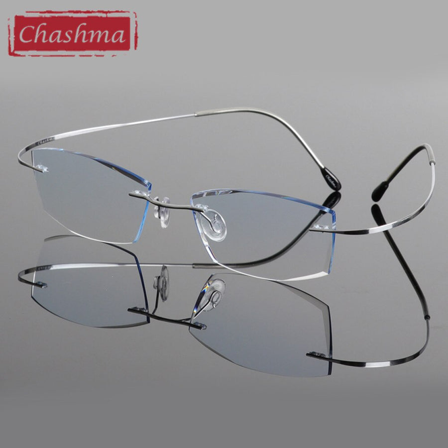 Chashma Ottica Men's Rimless Rectangle Titanium Eyeglasses Tinted Lenses 6074m Rimless Chashma Ottica Silver with Blue  