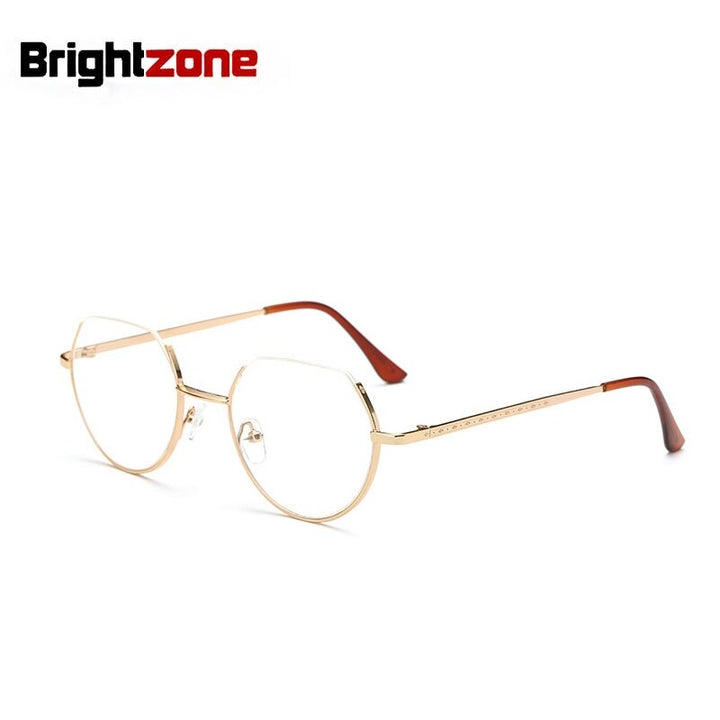 Unisex Eyeglasses Plastic Metal Frame Irregular 3221 Frame Brightzone Gold  