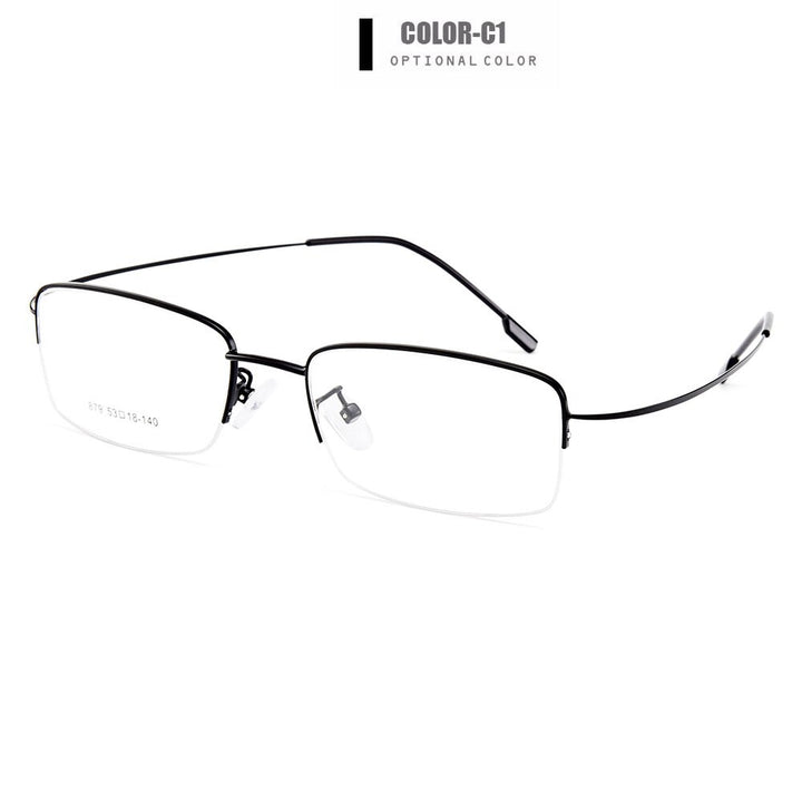 Men's Eyeglasses Semi Rim Memory Titanium Alloy Y879 Frames Gmei Optical C1-Black  