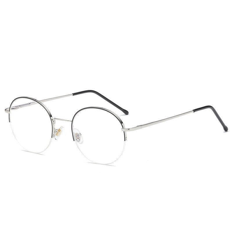 Unisex Eyeglasses Anti Blue Light Acetate Round Metal Anti Blue Brightzone Black silver  