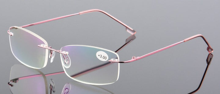 Unisex Presbyopic Rimless Alloy Folding Reading Glasses 3002 Reading Glasses Brightzone +100 Pink 