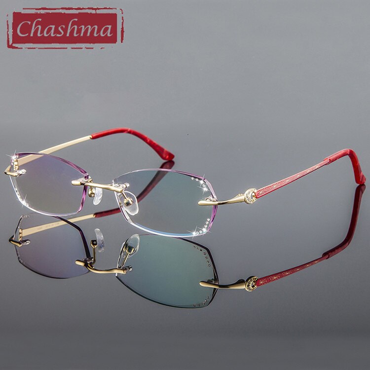 Women's Eyeglasses Diamond Trimmed Titanium Rimless 2890 Rimless Chashma Red  
