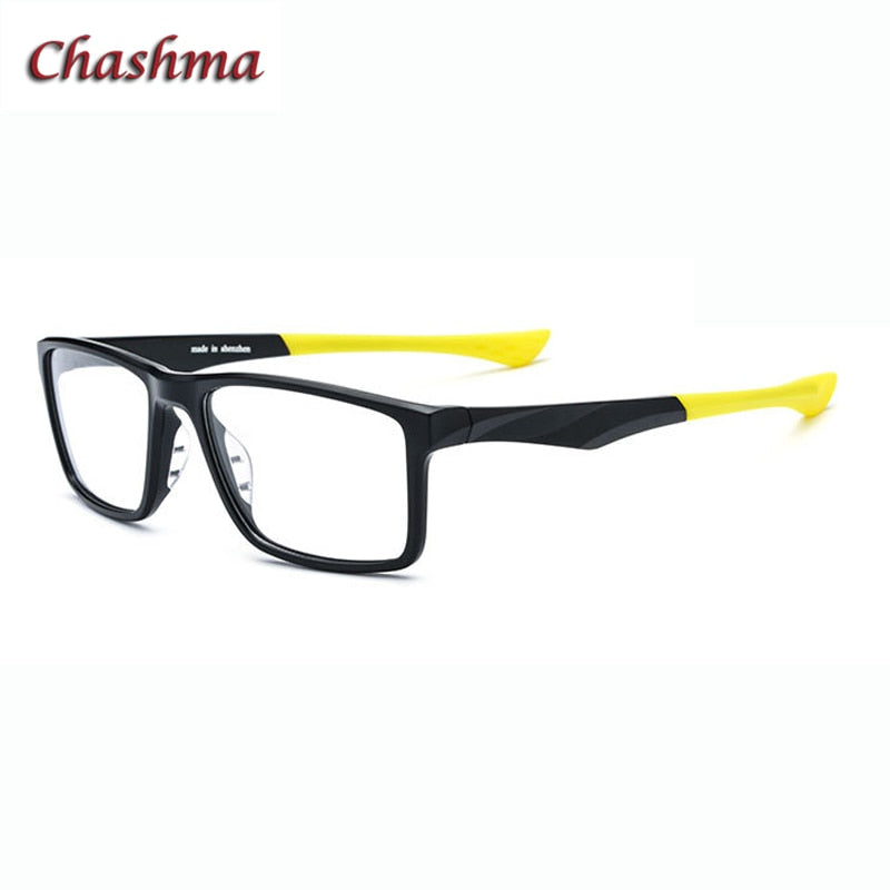 Chashma Ochki Men's Full Rim Square Tr 90 Titanium Sport Eyeglasses 17203 Sport Eyewear Chashma Ochki Black with Yellow  