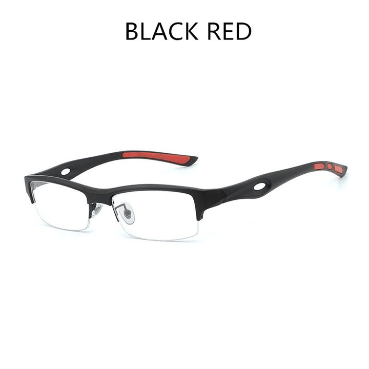Hdcrafter Men's TR 90 Rectangle Semi Rim Frame Eyeglasses L1077 Semi Rim Hdcrafter Eyeglasses BLACKRED  