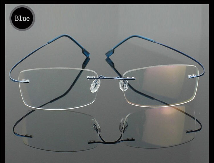 Men's Eyeglasses Stainless Steel Oval Rimless B1989 Rimless Brightzone Blue  