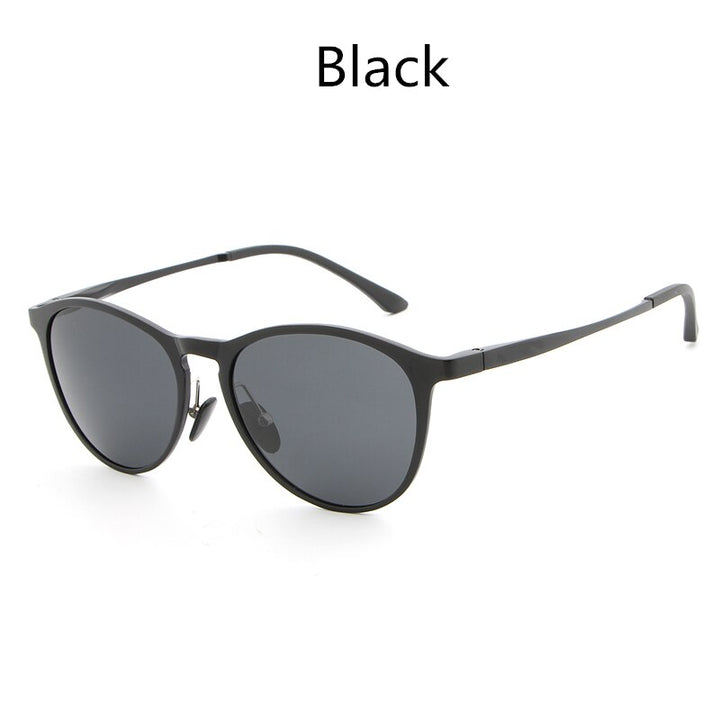 Hdcrafter Unisex Full Rim Oval Round Aluminum Frame Polarized Sunglasses L6625 Sunglasses HdCrafter Sunglasses Black  