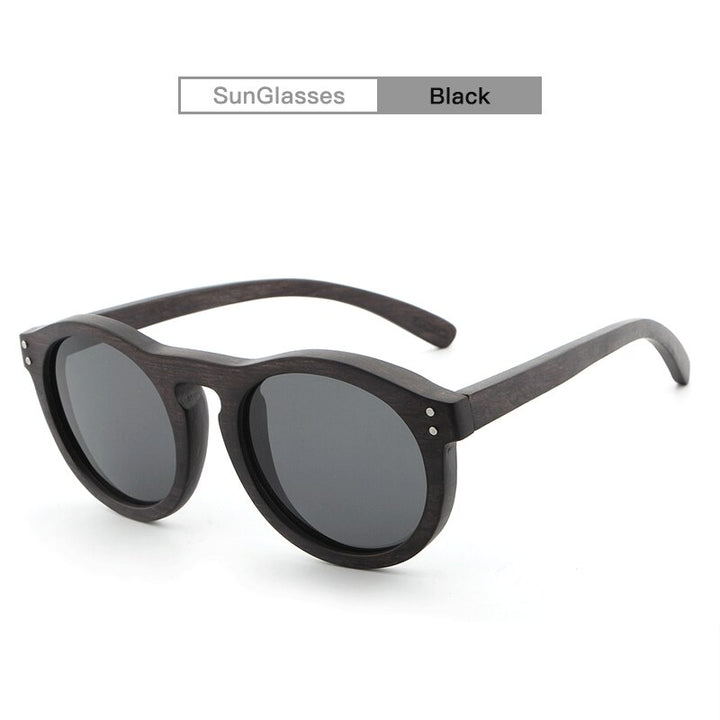 Hdcrafter Unisex Full Rim Round Bamboo Wood Frame Polarized Sunglasses Lw3016 Sunglasses HdCrafter Sunglasses Black  