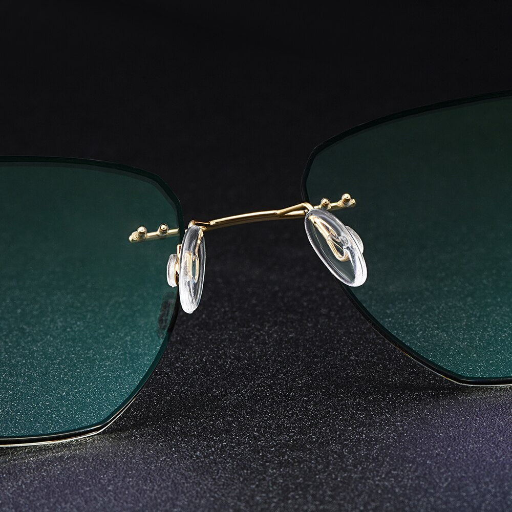 Men's Eyeglasses Golden Titanium Alloy Rimless Gradient Grey Tint Q90010 Rimless Gmei Optical   