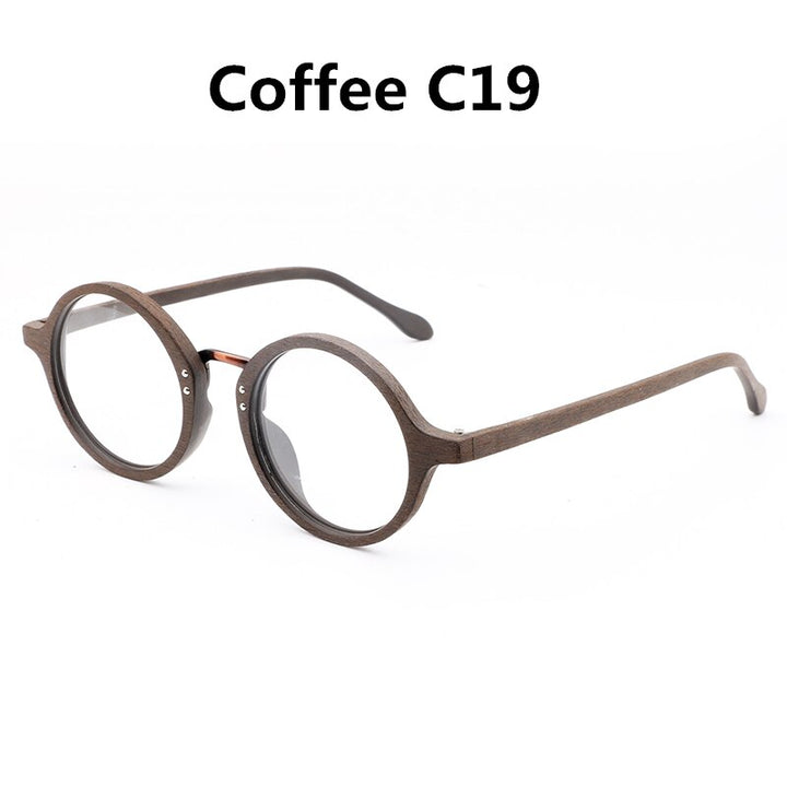 Hdcrafter Unisex Full Rim Round Wood Frame Eyeglasses Lhb028 Full Rim Hdcrafter Eyeglasses coffee C19  