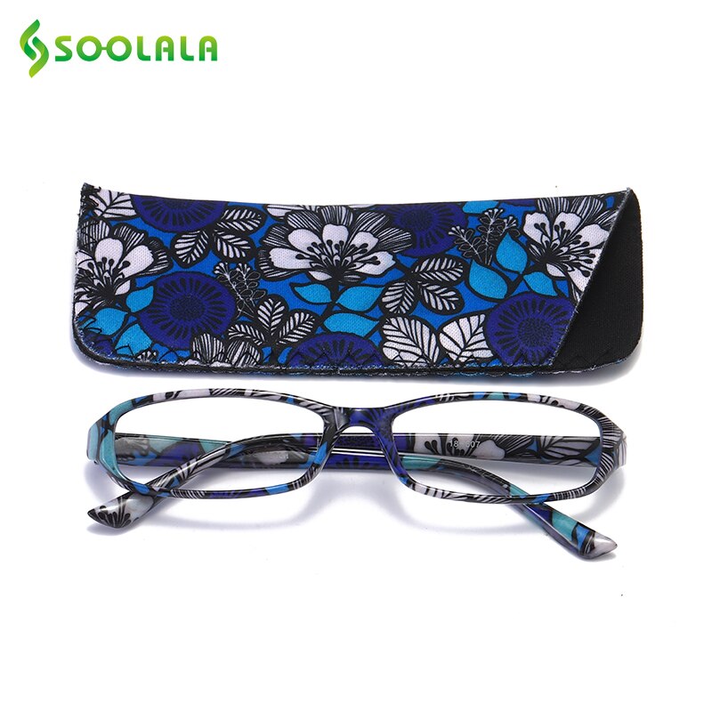 Soolala 4Pcs Womens Reading Glasses Spring Hinge Rectangular Printed Reading Glasses W/ Matching Pouch +1.0 1.5 1.75 2.25 To 4.0 Reading Glasses SOOLALA   