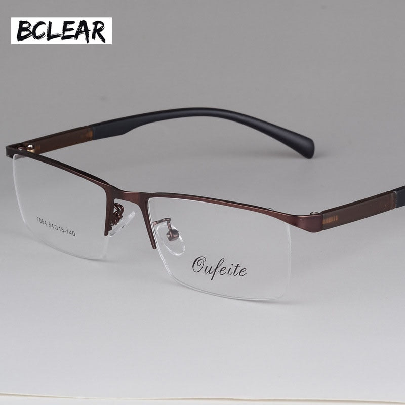 Men's Semi Rim Eyeglasses Alloy Frame S7054 Semi Rim Bclear Auburn  