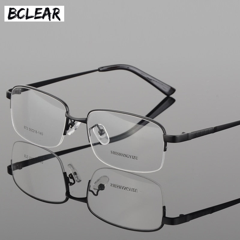 Men's Half Rim Alloy Front Rim Eyeglasses 872 Semi Rim Bclear black  