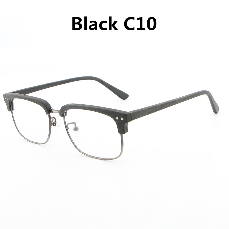 Hdcrafter Unisex Full Rim Square Wood Metal Frame Eyeglasses Lhb026 Full Rim Hdcrafter Eyeglasses black C10  