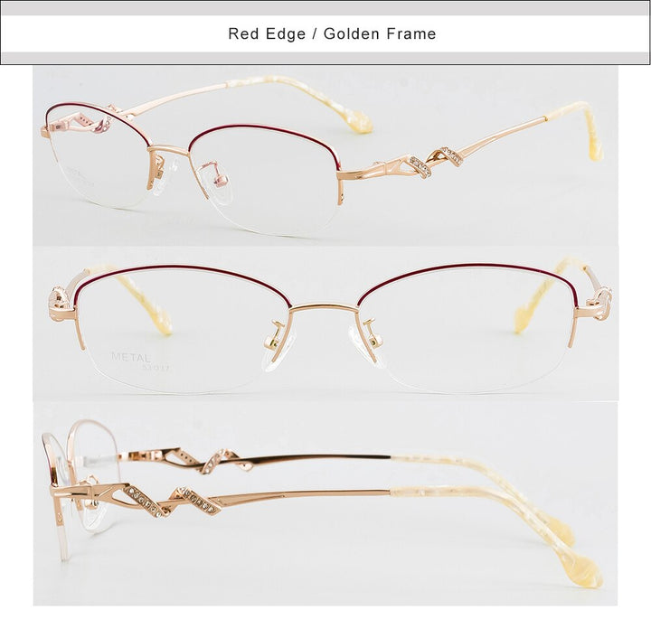 Aissuarvey Women's Semi Rim Alloy Frame Rhinestone Eyeglasses As125321 Semi Rim Aissuarvey Eyeglasses   