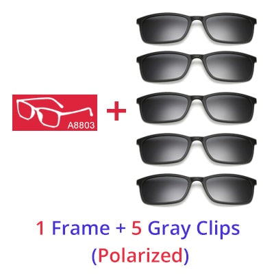 Ralferty Polarized Sunglasses Men Women 5 In 1 Magnetic Clip On Glasses Tr90 Eyewear Frames Eyeglass 8803 Clip On Sunglasses Ralferty 1 Frame 5 Gray Clips Matt Black Frame 
