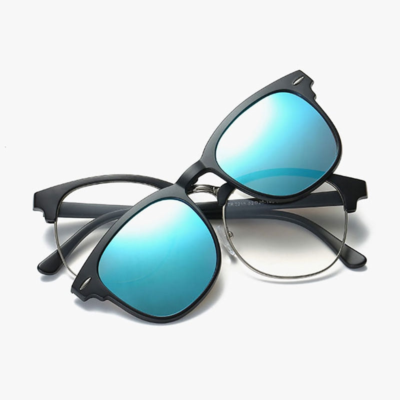 Reven Jate 2218 Plastic Polarized Sunglasses Frame With Magnetic Super Light Mirror Coating Polarize Sunwear Clip-Ons Sunglasses Reven Jate Blue  