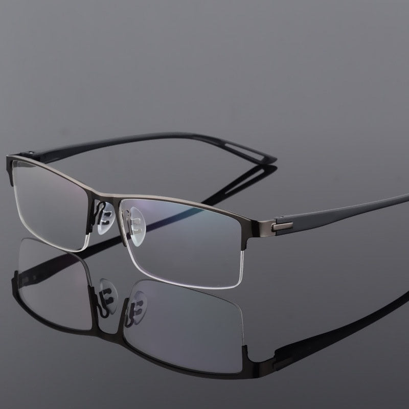 Men's Semi Rim Square Eyeglasses Titanium Alloy  9029 Frame Bclear gray  