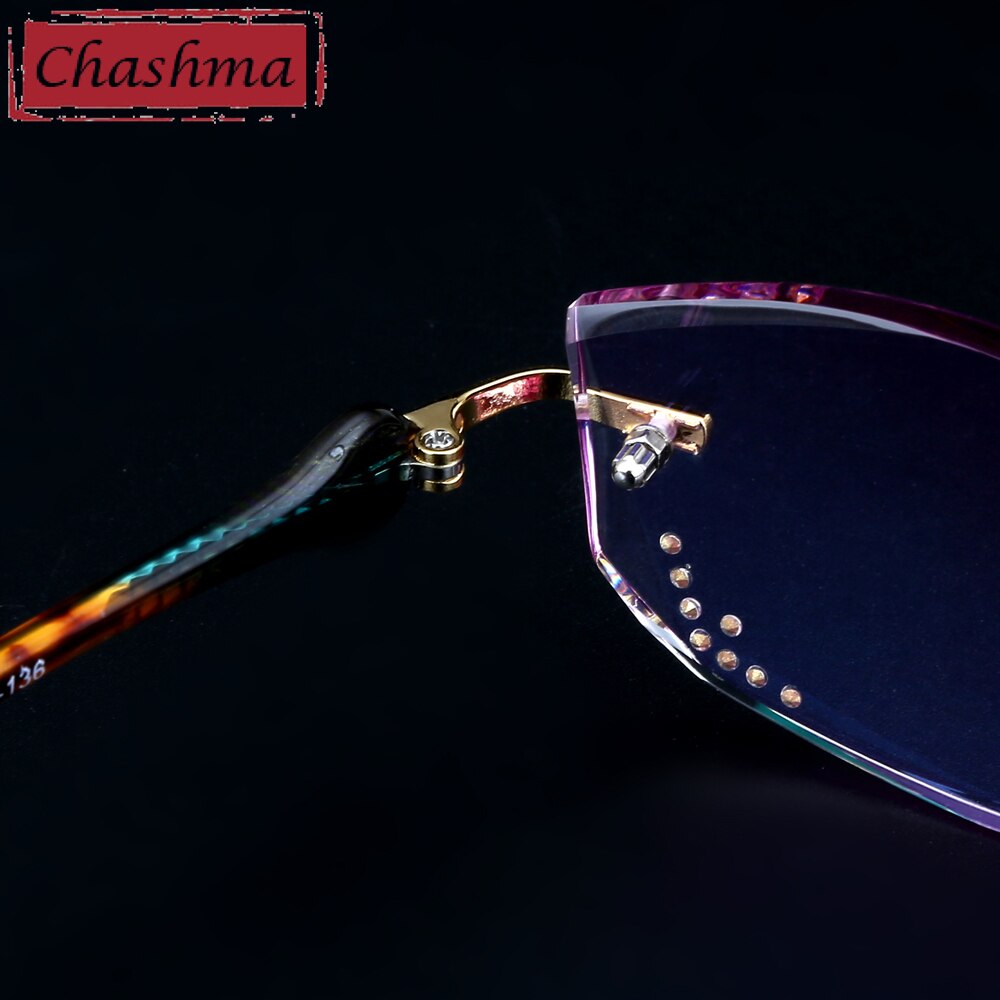 Women's Eyeglasses Rimless Diamond Trimmed Stones 7707 Rimless Chashma   