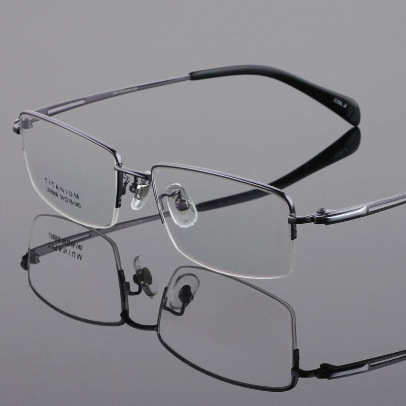 Men's Titanium Frame Half Rim Eyeglasses Lr8906 Semi Rim Bclear gray  