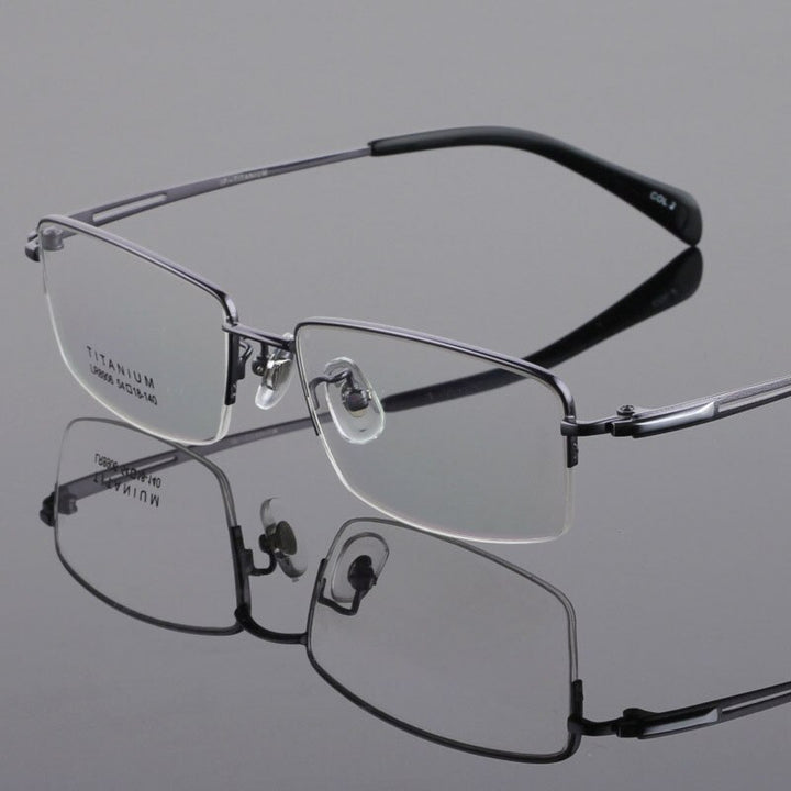 Men's Titanium Frame Half Rim Eyeglasses Lr8906 Semi Rim Bclear gray  