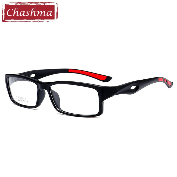 Chashma Ottica Unisex Full Rim Square Tr 90 Titanium Sport Eyeglasses 18166 Sport Eyewear Chashma Ottica Matte Black with Red  