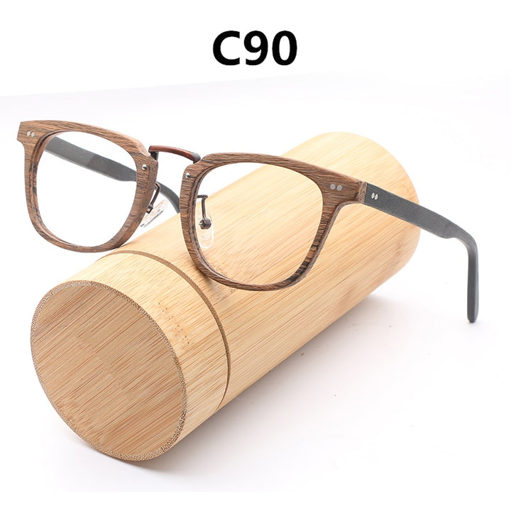 Hdcrafter Unisex Full Rim Square Round Wood Frame Eyeglasses Lbh025 Full Rim Hdcrafter Eyeglasses C90  
