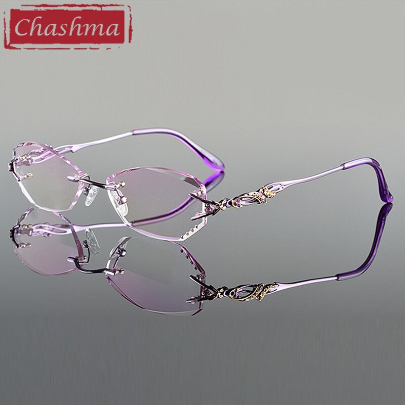 Chashma Ottica Women's Rimless Oval Rectangle Titanium Eyeglasses Tinted Lenses 8036b Rimless Chashma Ottica purple  