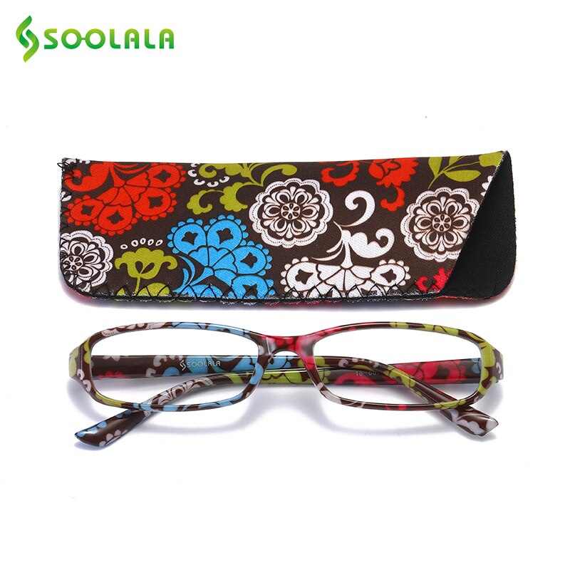 Soolala 4Pcs Womens Reading Glasses Spring Hinge Rectangular Printed Reading Glasses W/ Matching Pouch +1.0 1.5 1.75 2.25 To 4.0 Reading Glasses SOOLALA   