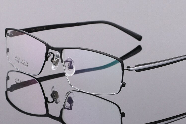 Men's Full Rim Titanium Eyeglasses Square Frame Lb6630 Full Rim Bclear Black silver  
