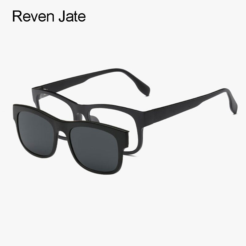 Reven Jate Unisex Full Rim Square Polycarbonate Eyeglasses Clip On Polarized Sunglasses 2203 With Clip Ons Reven Jate   