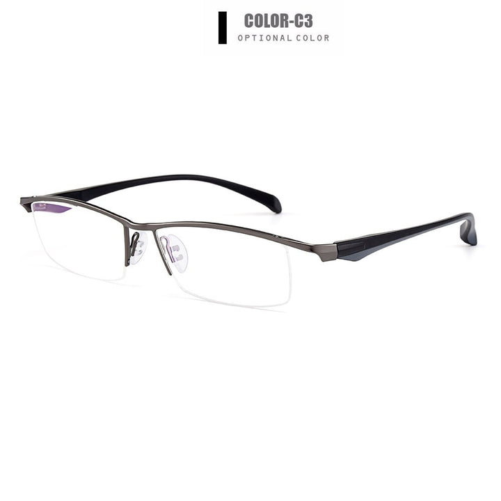Men's Eyeglasses Semi Rim Titanium Alloy Square Y8011 Frames Gmei Optical C3  