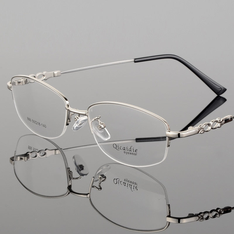 Women's Alloy Frame Half Rim Eyeglasses 886 Semi Rim Bclear Silver  