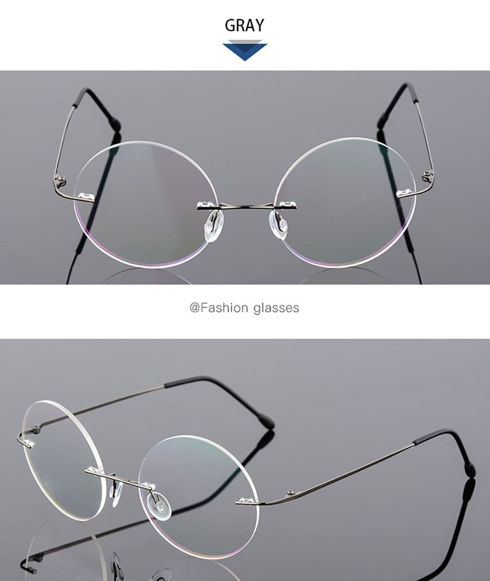 Aissuarvey Unisex Round Rimless Titanium Alloy Frame Eyeglasses As11021 Rimless Aissuarvey Eyeglasses gray  
