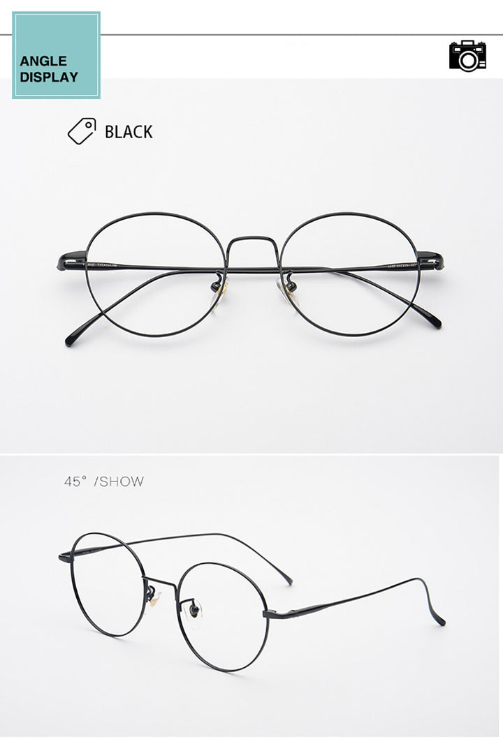 Aissuarvey Unisex Round Full Rim Titanium Frame Eyeglasses As116401 Full Rim Aissuarvey Eyeglasses black  