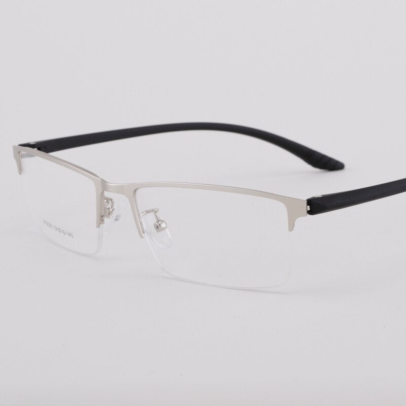 Men's Half Rim Titanium Frame Eyeglasses 9035 Semi Rim Bclear Silver  
