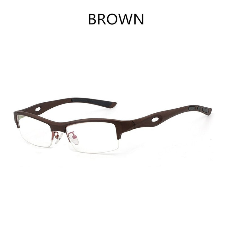 Hdcrafter Men's TR 90 Rectangle Semi Rim Frame Eyeglasses L1077 Semi Rim Hdcrafter Eyeglasses BROWN  