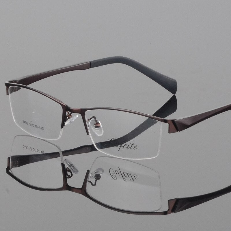 Men's Semi Rim Square Alloy Eyeglasses 2493 Semi Rim Bclear Auburn  