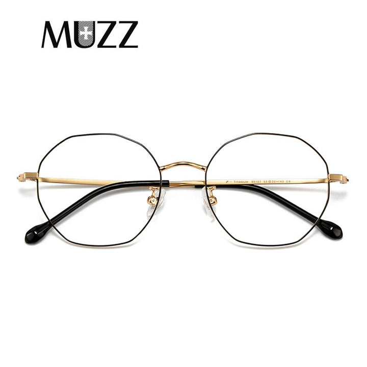 Muzz Unisex Full Rim Irregular Polygon Titanium Frame Eyeglasses 95107 Full Rim Muzz Black gold  