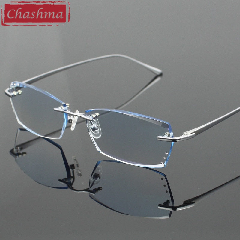 Chashma Ottica Men's Rimless Rectangle Titanium Eyeglasses Tinted Lenses 077 Rimless Chashma Ottica   