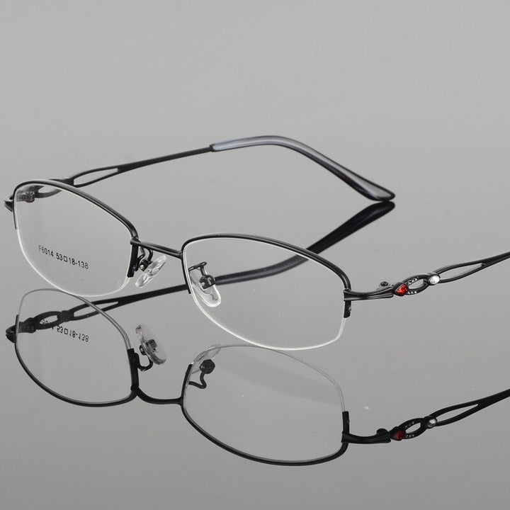 Women's Half Rim Eyeglasses Alloy Frame Bf6014 Semi Rim Bclear black  
