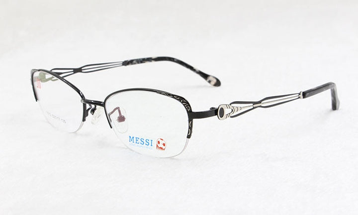 Women's Eyeglasses Cat Eye Style Metal Alloy Half Frame1012 Frame Bclear black  