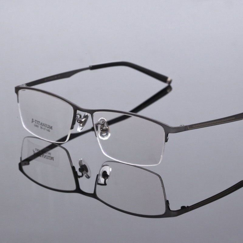 Men's Titanium Frame Half Rim Eyeglasses L063 Semi Rim Bclear gray  