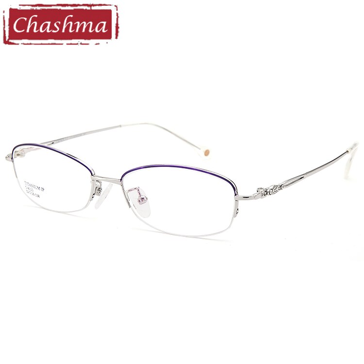 Women's Eyeglasses Semi Rimmed Titanium 8110 Semi Rim Chashma Silver with Purple  
