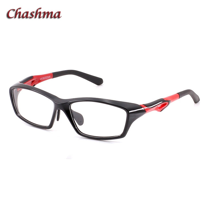 Chashma Ochki Unisex Full Rim Square Tr 90 Titanium Sport Eyeglasses 8021 Sport Eyewear Chashma Ochki Black with Red  