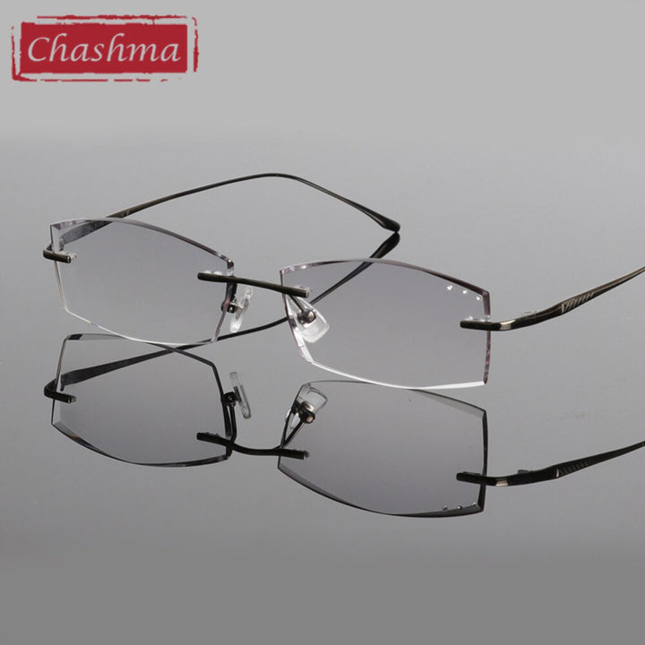 Chashma Ottica Men's Rimless Rectangle Titanium Eyeglasses Tinted Lenses 85086 Rimless Chashma Ottica Gray  
