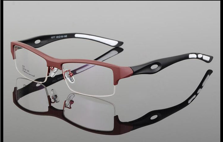 Men's Square Semi Rim Sports Eyeglasses N1077 Sport Eyewear Bclear Red  